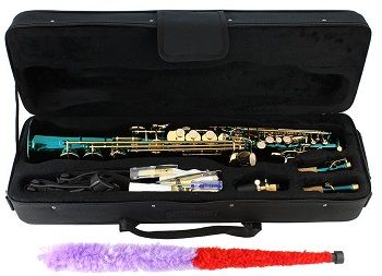 Lazarro Orange-Silver Keys Bb B-Flat Curved Soprano Saxophone Sax Lazarro+11 Reeds,Care Kit~24 COLORS Available-330-OR 